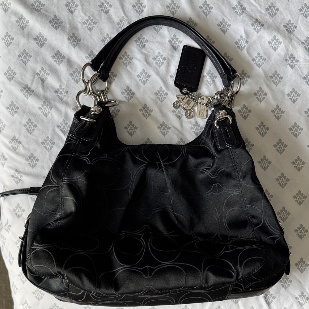 Coach Black Shoulder Bag with Silver Accents